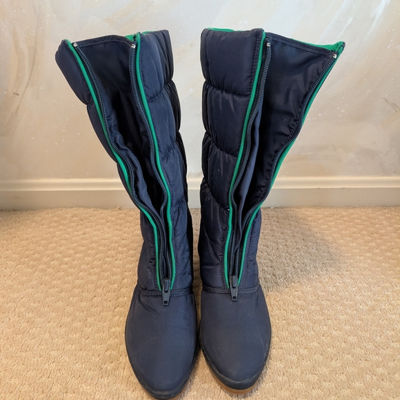 Women's Sz 7 Vintage Sporto Navy and Green Zip Up Puffy Winter Boots - Picture 10 of 11